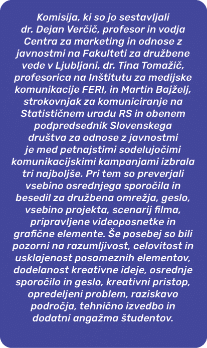 Komisija, ki so jo sestavljali dr. Dejan Ver i , profesor in vodja Centra za marketing in odnose z javnostmi na Fakul...