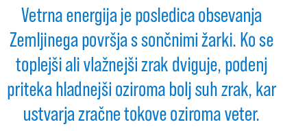 Vetrna energija je posledica obsevanja Zemljinega povr ja s son nimi arki. Ko se toplej i ali vla nej i zrak dviguje...