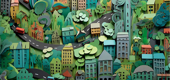 Green eco city. Sustainable city skyline.