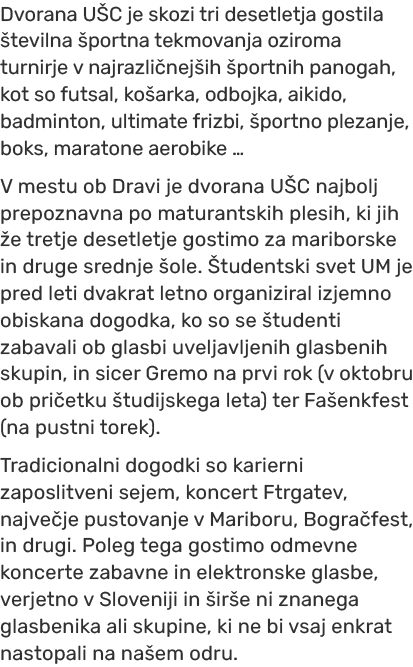 Dvorana U C je skozi tri desetletja gostila tevilna  portna tekmovanja oziroma turnirje v najrazli nej ih  portnih p...