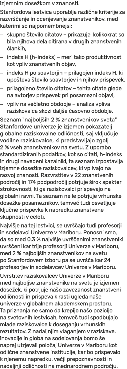 izjemnim dose kom v znanosti. Stanfordova lestvica uporablja razli ne kriterije za razvr anje in ocenjevanje znanstv...