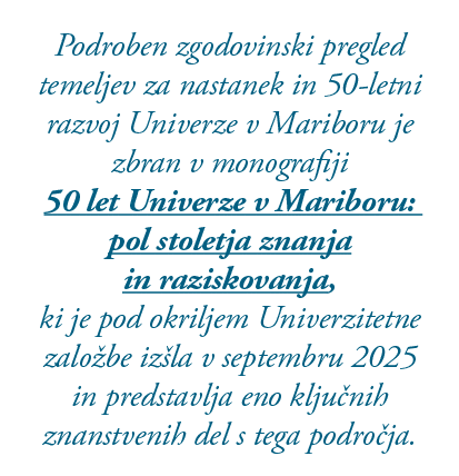 Podroben zgodovinski pregled temeljev za nastanek in 50 letni razvoj Univerze v Mariboru je zbran v monografiji 50 le...