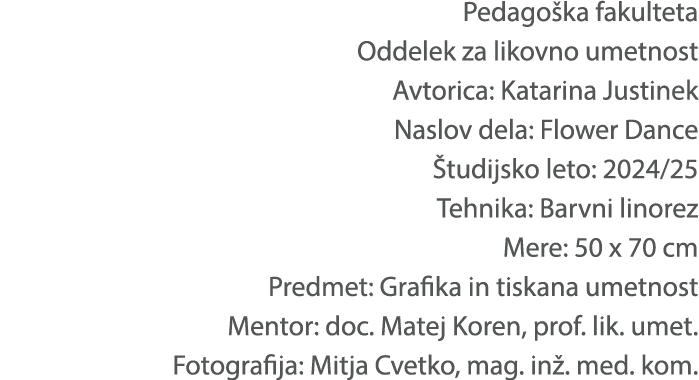 Pedago ka fakulteta Oddelek za likovno umetnost Avtorica: Katarina Justinek Naslov dela: Flower Dance tudijsko leto:...