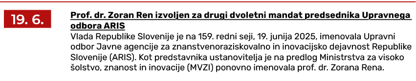 ￼,Prof. dr. Zoran Ren izvoljen za drugi dvoletni mandat predsednika Upravnega odbora ARIS Vlada Republike Slovenije j...