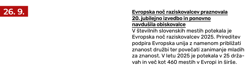 ￼ Evropska no raziskovalcev praznovala 20. jubilejno izvedbo in ponovno navdu ila obiskovalce V  tevilnih slovenskih...