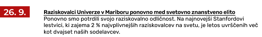 ￼ Raziskovalci Univerze v Mariboru ponovno med svetovno znanstveno elito Ponovno smo potrdili svojo raziskovalno odli...