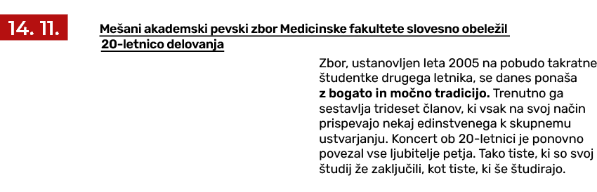 ￼ Me ani akademski pevski zbor Medicinske fakultete slovesno obele il 20 letnico delovanja Zbor, ustanovljen leta 200...