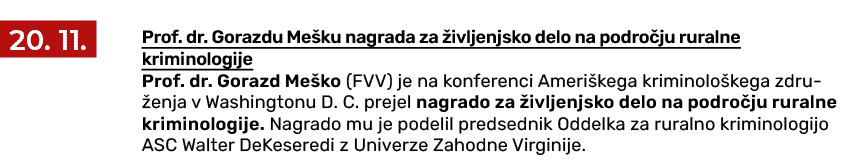 ￼ Prof. dr. Gorazdu Me ku nagrada za ivljenjsko delo na podro ju ruralne kriminologije Prof. dr. Gorazd Me ko (FVV) ...