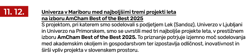 ￼ Univerza v Mariboru med najbolj imi tremi projekti leta na izboru AmCham Best of the Best 2025 S projektom, pri kat...