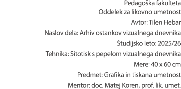 Pedago ka fakulteta Oddelek za likovno umetnost Avtor: Tilen Hebar Naslov dela: Arhiv ostankov vizualnega dnevnika t...