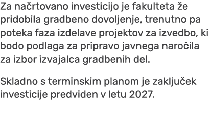 Za na rtovano investicijo je fakulteta e pridobila gradbeno dovoljenje, trenutno pa poteka faza izdelave projektov z...